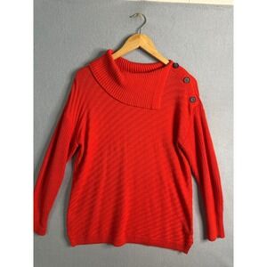 Style Co Sweater Women's PXL Orange Asymmetrical Neck Button Detail Knit